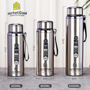 Garrafa Térmica com Filtro Inox para Chá e Café – Design Moderno com Alça de Madeira