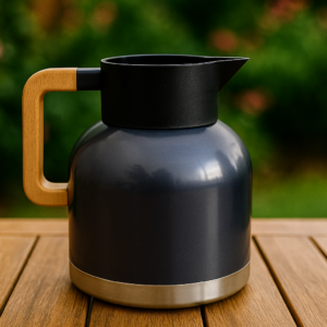 Jarra Térmica com Filtro Inox para Chá e Café – Design Moderno com Alça de Madeira